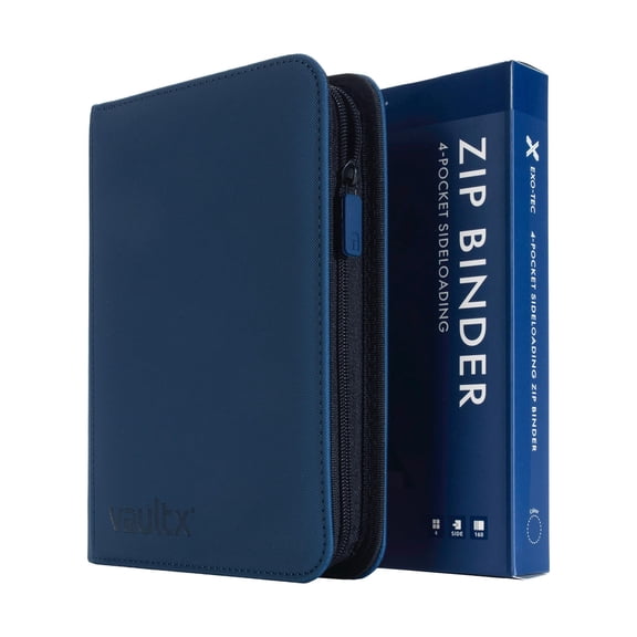 Vault X 4 Pocket Trading Card Zip Binder, 160 cards, Premium Exo-Tec Album Material, 20 Side-Loading Pages, Folder for Collectible Card Games, Sports, TCG (Blue)