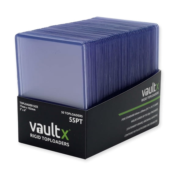 Vault X Toploaders 55pt, Trading Cards, Premium Extra Thick, 3" x 4" Seamless Rigid Card Holders, Hard Sleeves, Clear Protection for Collectible Card Games, Sports, TCG (50 Pack)