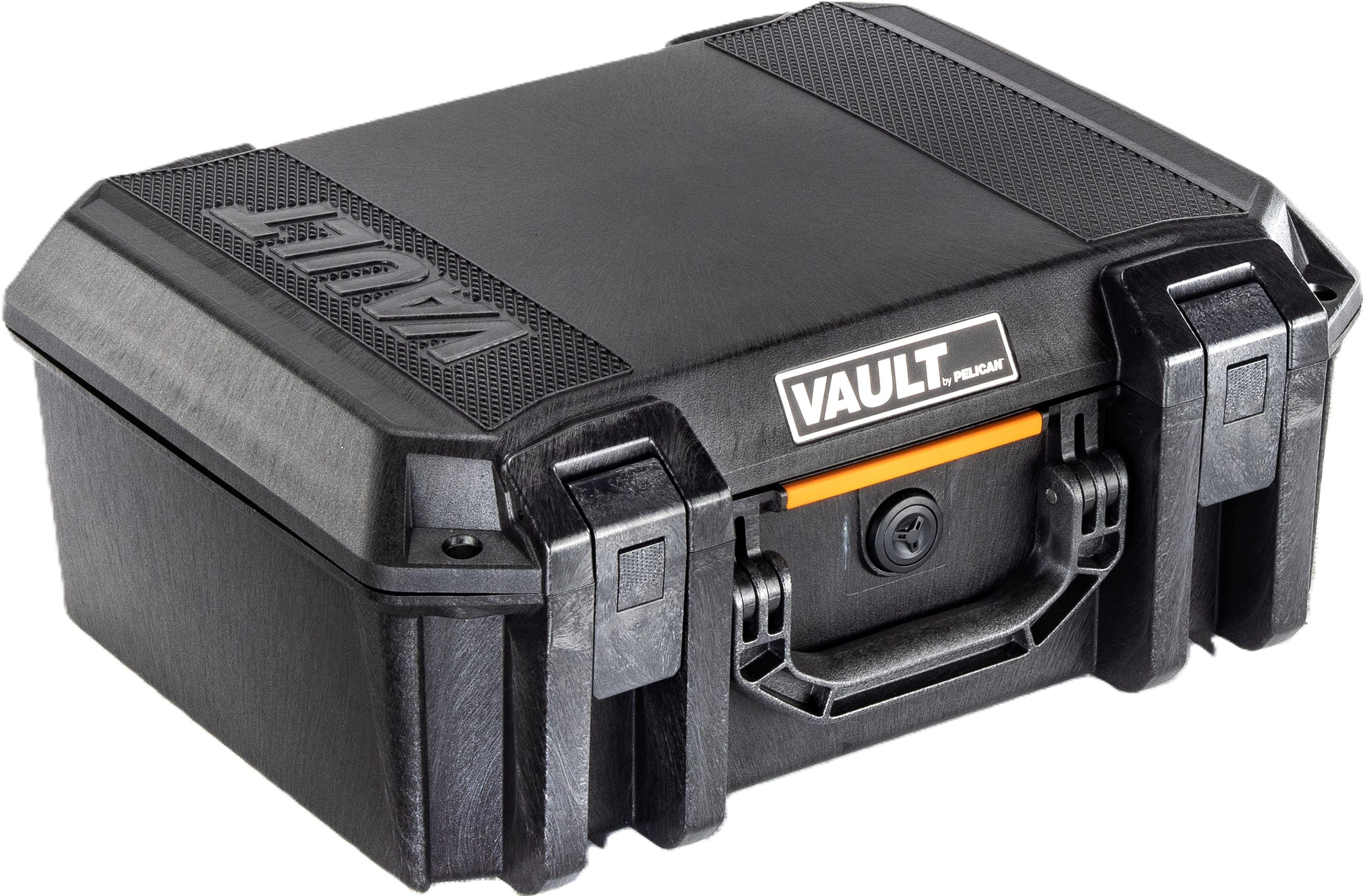 Pelican Vault V300 Hard Case, Camera, Pistol, Gear, Equipment, Heavy Duty Handles, Push Button Latches, Stainless Steel Lock Hasps, Black