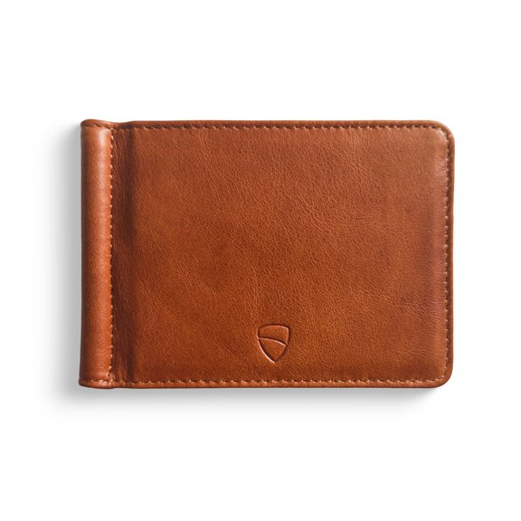 Vaultskin Brompton Slim Leather Wallet for Men with Money Clip - Minimalist Front Pocket Card Holder, 8 Pockets for Cards & Cash (Cognac) Y101
