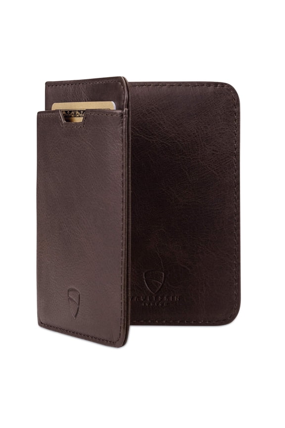 CITY Slim RFID Bifold Leather Wallet for Men - Euro/GBP Note Size, Does Not Fit US Dollar Bills, Minimalist Front Pocket Card Holder, Holds 9 Cards & Cash (Brown) Y101