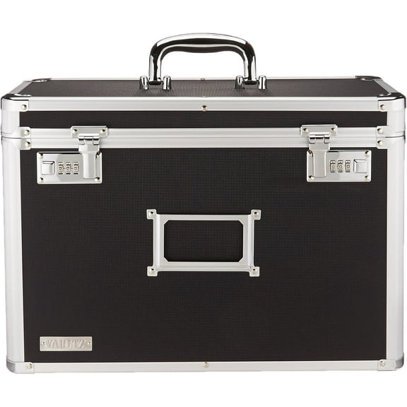 Vaultz File Organizer Storage Box - 14 x 7.25 x 12 Inch Legal Size, Portable Locking Storage Totes with Dual Combination Locks for Filing Office Documents - Black