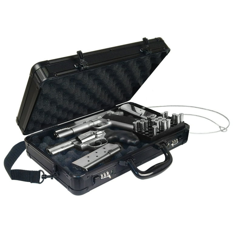 Locking Gun Case with Security Tether and Hard-Sided in Tactical Black Locking Gun Case with Security Tether and Hard-Sided in Tactical Black