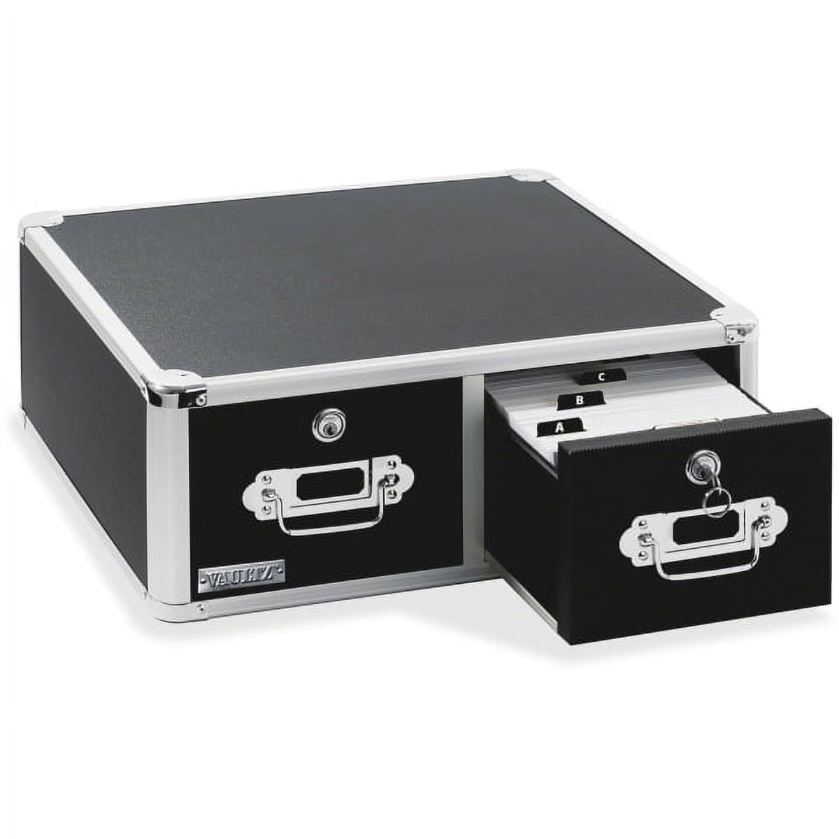 Vaultz® Locking Index Card Cabinet For 4" x 6" Cards, 2-Drawer, 6 3/4"H x 14"W x 16"D, Black