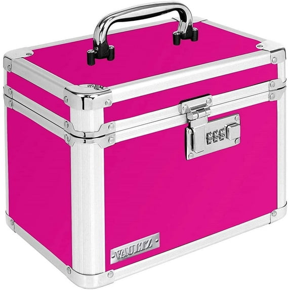 Vaultz Combination Lock Box - Pack of 1-10 x 7.25 x 7.75 Inch Standard Safe with Key and Combo Lock for Important Documents, Medicine & Money - Pink