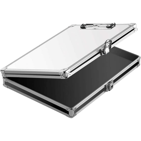 Vaultz Whiteboard Locking Storage Clipboard, Holds 8.5 x 11 Sheets, White/Silver/Black
