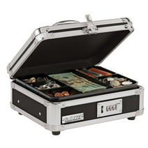 Vaultz Plastic & Steel Cash Box with Tumbler Lock, Black & Chrome -VZ01002