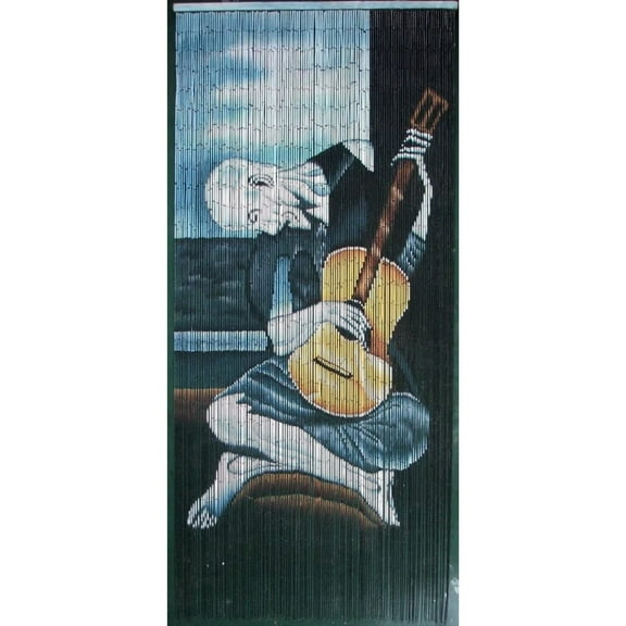 Vauluxe Vintage Blue Old Guitarist - Picasso Beaded Curtains, 36 x 79 Inches, 125 Strands