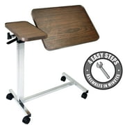 Vaunn Medical Adjustable Tilt Overbed Bedside Table with Wheels for Hospital and Home Use