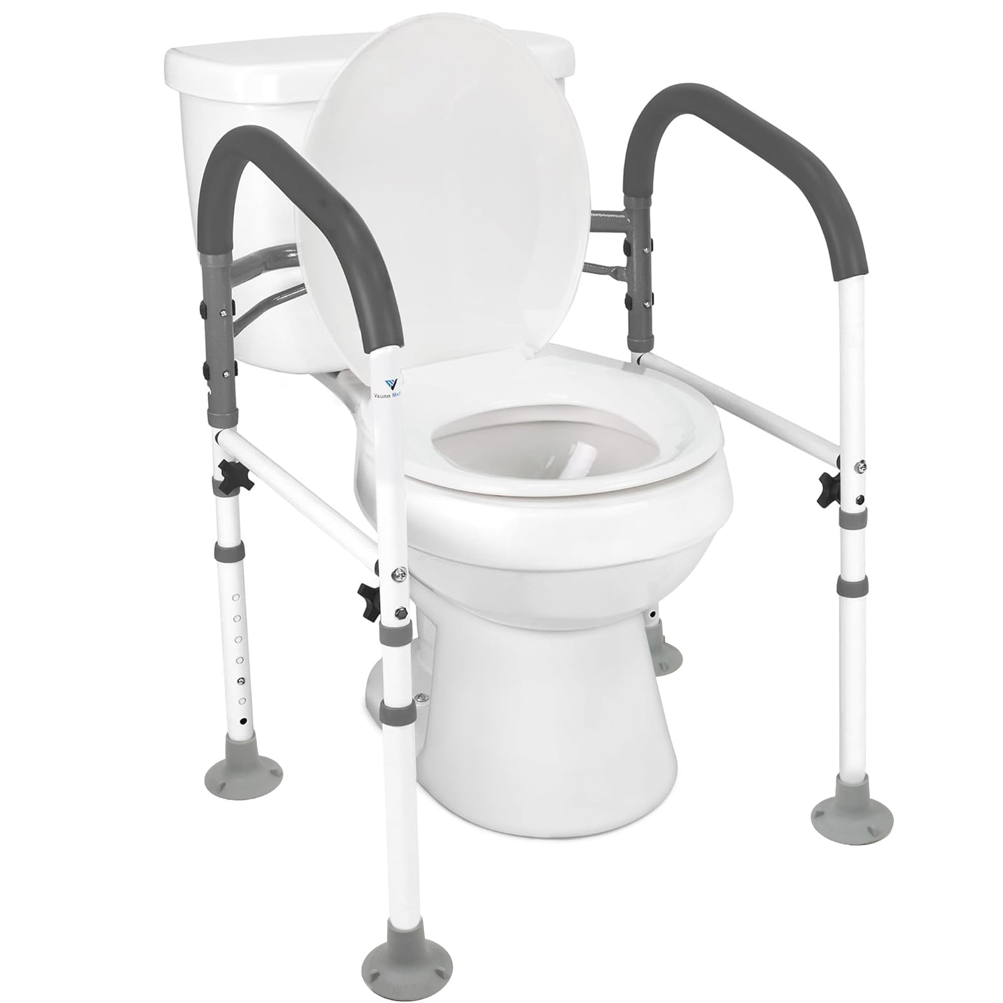FSA/HSA Eligible, Vaunn Deluxe Folding Safety Toilet Rail, Adjustable and Foldable Toilet Safety Frame, Bathroom Handrail Assist Grab Bar Handle, Gray