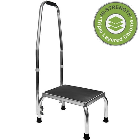 Vaunn Medical Foot Step Stool with Handle and Anti Skid Rubber Platform, Lightweight and Sturdy Stool for Children, Adults and Seniors, Chrome