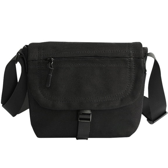 Vaupan Black Canvas Messenger Bag, Crossbody Satchel Zipper One-shoulder Cloth Bag, Lightweight Commuter Portable Satchel, Simple and Casual Solid Color, Adjustable Shoulder Strap Unisex Style