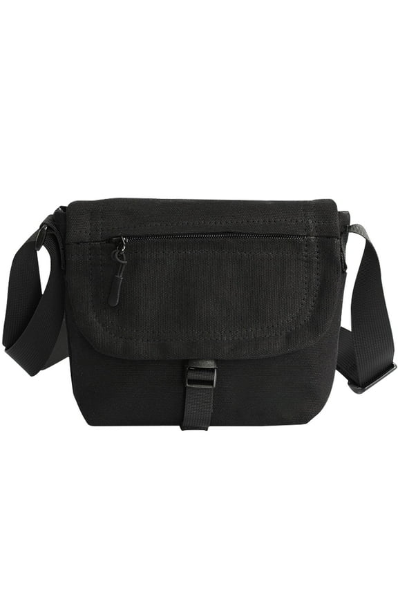 Black Canvas Messenger Bag, Crossbody Satchel Zipper One-shoulder Cloth Bag, Lightweight Commuter Portable Satchel, Simple and Casual Solid Color, Adjustable Shoulder Strap Unisex Style