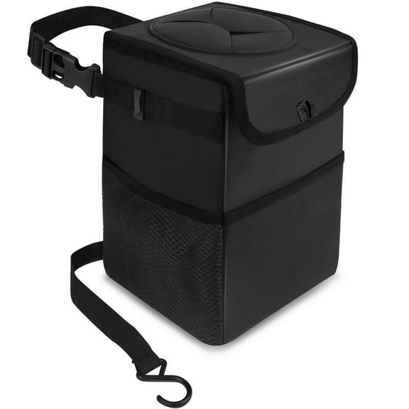 Vaupan Black Car Trash Cans Leak-Proof Car Storage Bag with Lids Detachable Dumpsters Back Seat Hanging Multipurpose Vehicle Hanging Container Collapsible and Portable with Storage Mesh Pocket
