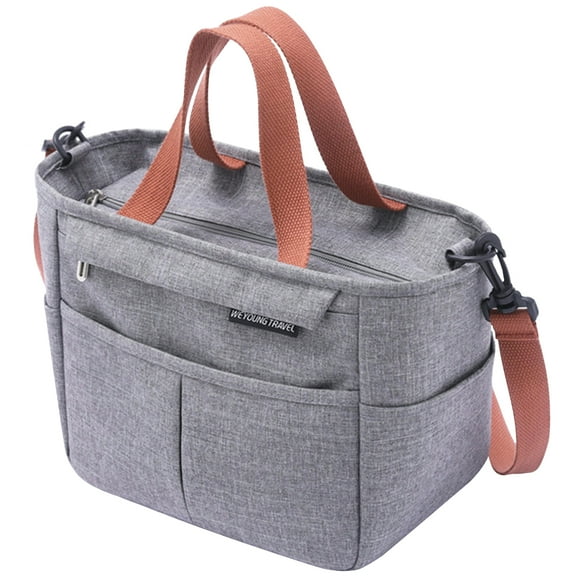 Vaupan Gray Shoulder Lunch Bag Reusable Portable Bento Handbag for Lady Large Capacity Lunch Tote Bag, Adjustable Single Shoulder Strap, Simple And Casual Suitable for School Outdoor Parks
