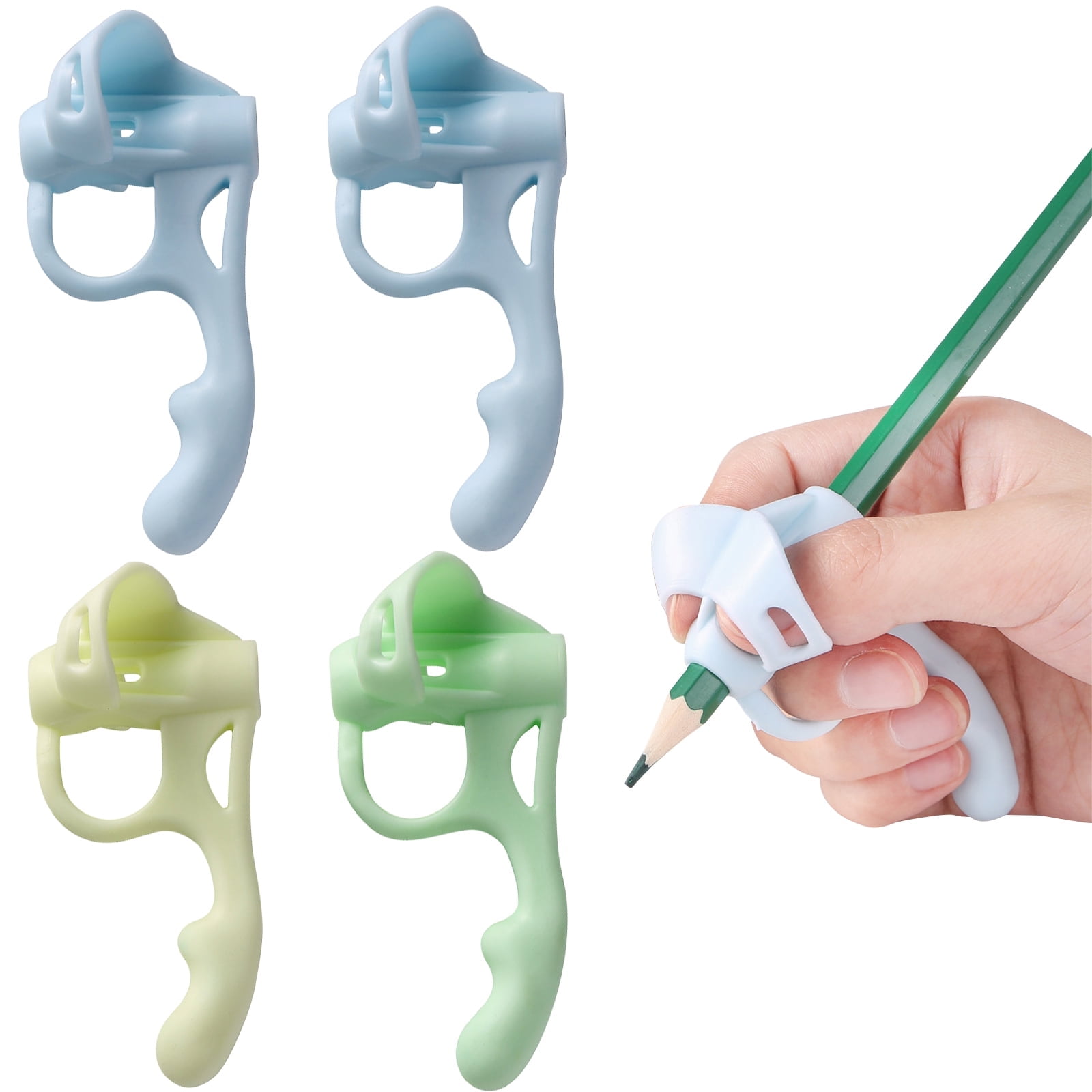 Vaupan Auxiliary Pen Grip Equipment, Colorful Silicone Pencil Grip Set Helper Pen Writing Posture Correction Finger Hold Corrector Orthotics Auxiliary Tool Gift 0.15 lbs (4 Pcs)