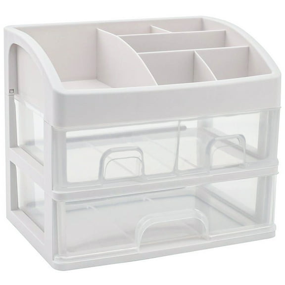 Vaupan Cosmetic Container Rack Desktop Makeup Organizer Multifunctional with 3 Drawers Transparent Window Suitable for Dressing Table Bathroom Counter Storage Jewelry Brush (White)