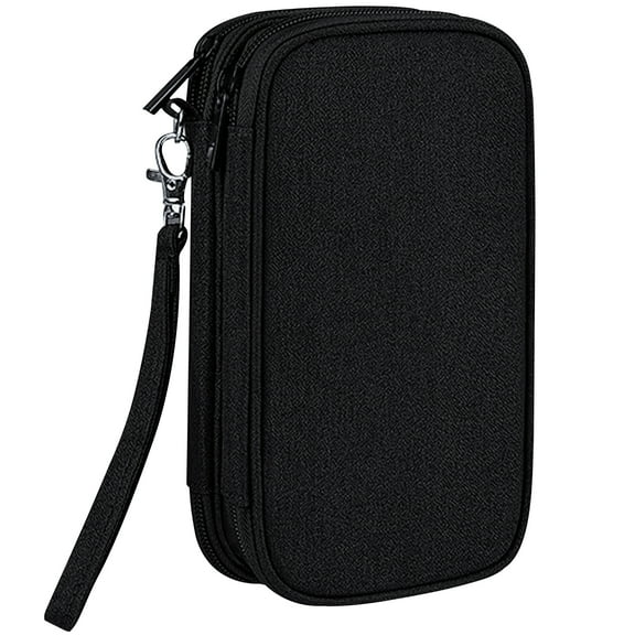 Vaupan Double Layer Accessory Storage Bag Travel Carrying Case, Travel Electronic Accessories Bag Suitable for Luggage Portable Tools Carrying Case for Smooth Zipper with Detachable Handle (Black)