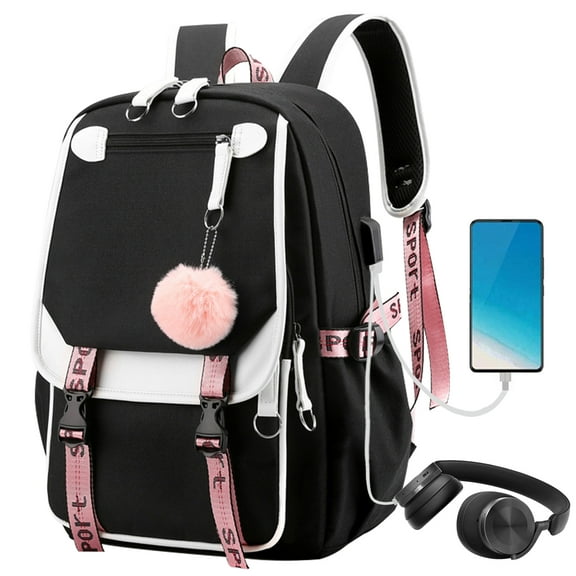 Vaupan Fashionable Portable Travel Laptop Backpack for Ladies, Water Resistant College School Computer Knapsack with USB Charging Port Fits 13 inches Notebook (Black)