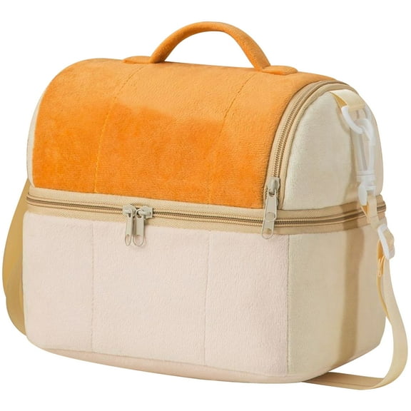 Vaupan Flannel One-shoulder Lunch Bag Reusable Portable Bento Handbag for Insulated Large Capacity Lunch Tote Bag, Adjustable Single Shoulder Strap with Zipper Lightweight Food Storage (Orange)