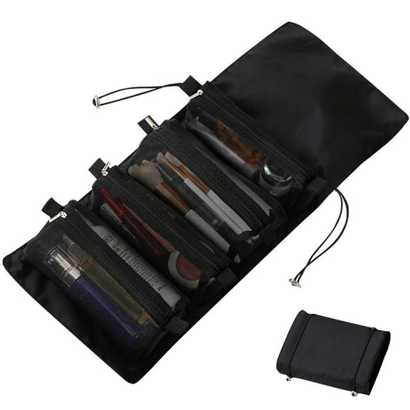 Vaupan Four in One Cosmetic Bag, Black Travel Bag, Portable Detachable Multifunctional Folding Storage Bag Including Cosmetics, Travel Gadgets Shampoo Toiletries Removable Storage Container (Black)