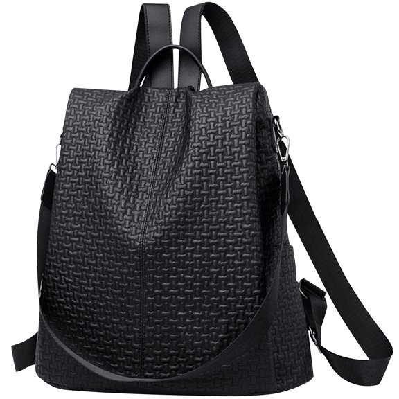 Vaupan Ladies Backpack Simple Texture Casual Solid Color Style Suitable for School, Anti-wear and Durable Multifunctional Adjustable Shoulder Strap One Shoulder Diagonal Bag for Travel (Black)