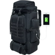 Vaupan Large Capacity Multi-Pocket Frame Hiking Backpack, 80L Camping Backpack with Charging Port, Scratch-Resistant Waterproof Outdoor Sport Travel Daypack Rucksack for Men Women (Black)