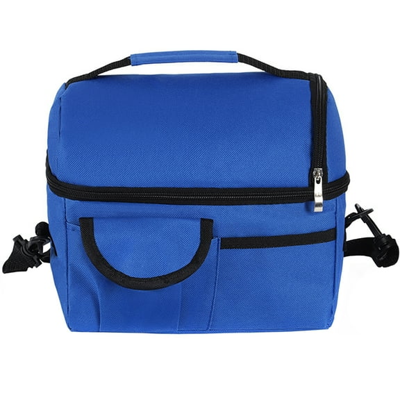 Vaupan Large Insulated Lunch Bag for Women and Men, Blue Oxford Fabric Dual Compartment Reusable Lunch Box for School Office Work Picnic, Leakproof Cooler Lunch Tote Bag with Adjustable Shoulder Strap