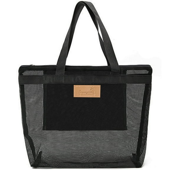 Vaupan Mesh Beach Bag, Shoulder Bag Large Capacity Ultralight Mesh Swimming Bag with Pockets Suitable for Beach Picnic Vacation, Lightweight and Durable, Simple Universal Toiletry bag (Black)