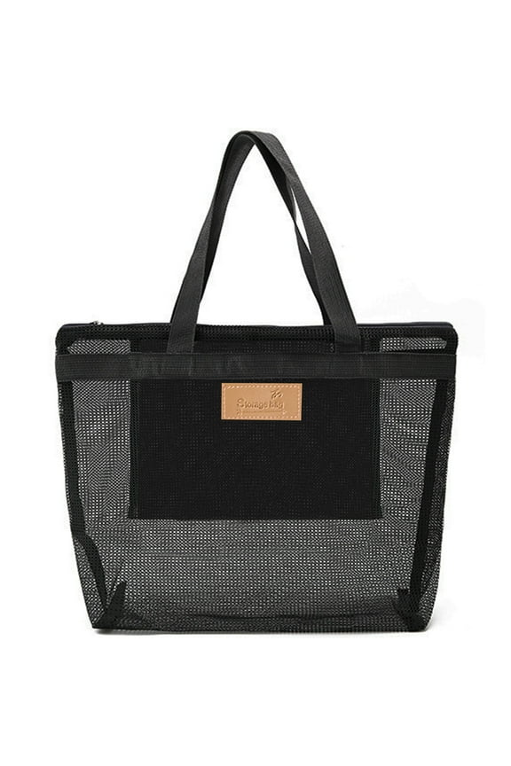 Mesh Beach Bag, Shoulder Bag Large Capacity Ultralight Mesh Swimming Bag with Pockets Suitable for Beach Picnic Vacation, Lightweight and Durable, Simple Universal Toiletry bag (Black)