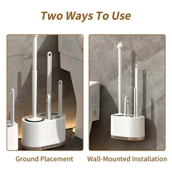 Vaupan Multifunctional Toilet Brush, White Silicone Cleaning Brushes and Holder in Bathroom, Toilet Brush Set Standing or Wall Mounted Bathroom Accessories, Household Special Brush without Dead Ends