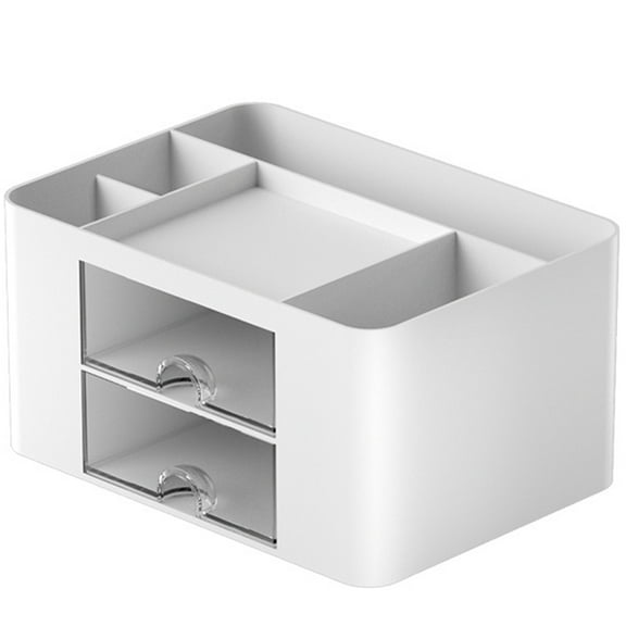 Vaupan Square Pen Holder Box Desk Organizer, 6 Compartments, Pen Holder Desk with Drawer, Multi-Purpose Table Organizer, Pen Organizer for Home(White)