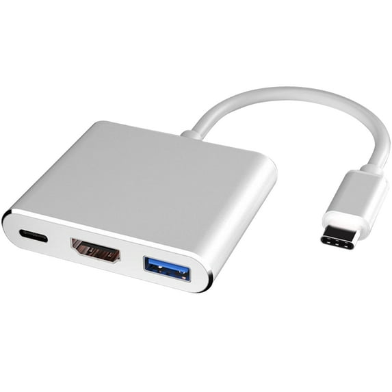 Vaupan Three-in-One Adapter, 3.1 USB Multiport Adapter Hub Cable for Type C Laptop Digital AV + Charging Splitter, Support USB Flash Drive, Keyboard, Convert HDMI Video, Suitable for Switch (Silver)