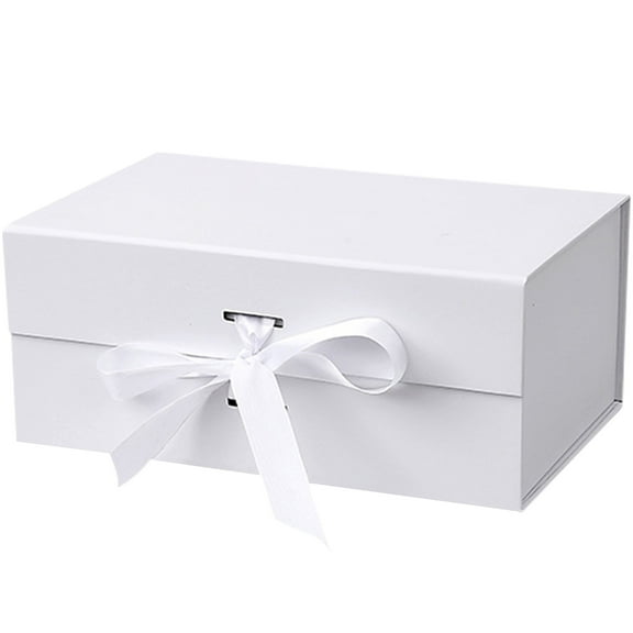 Vaupan White Gift Box Collapsible Exquisite Bow Ribbon, Large Romantic Packing Box with Clamshell Lid and Tie Rope, Simple Solid Color Suitable for Christmas, Wedding, Birthday Party, Anniversary