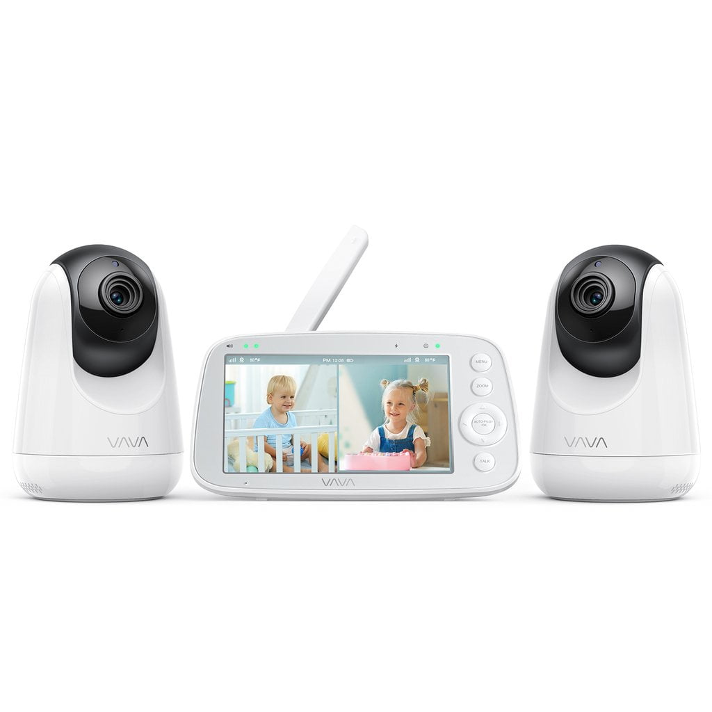 VAVA 5" 720P HD Baby Monitor with 2 Cameras, Night Vision, Zoom/Pan/Tilt, 2-Way Audio, White-New