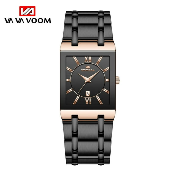 Vava Voom men Business Watch simple design luxury fashion rectangular black gold stainless steel calendar waterproof quartz men's watches