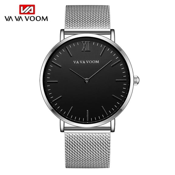 Vava Voom men's watch fashion business ultrathin simple top brand silver stainless steel mesh belt waterproof quartz Relogio Masculino
