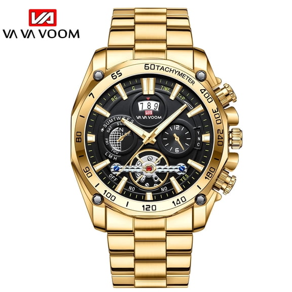 Vava Voom men sports watch mechanical style simulation Tourbillon calendar stainless steel waterproof clock black mens quartz wristwatches