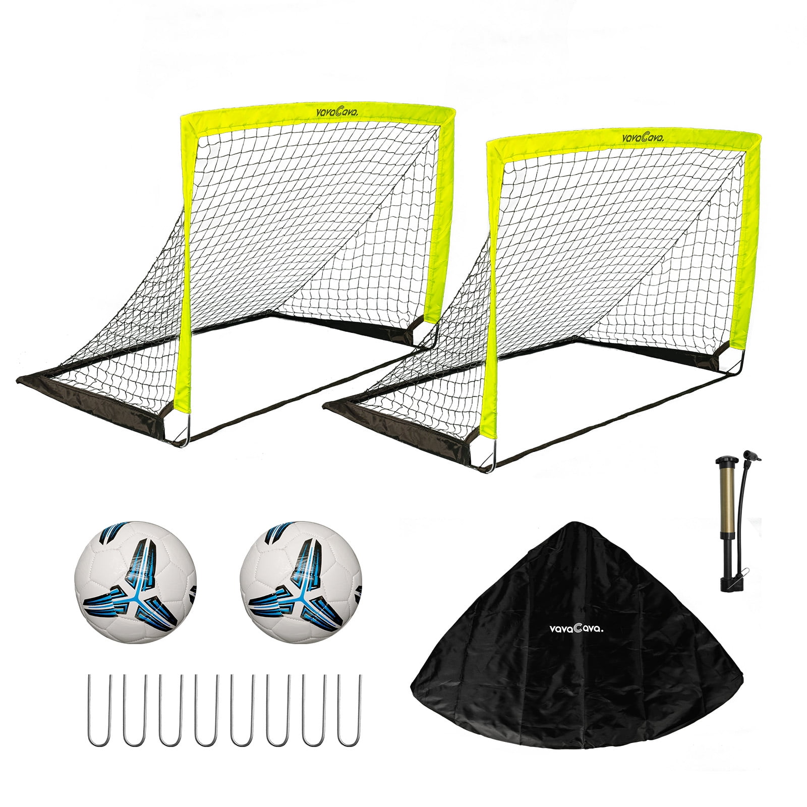 VavaCava 4'x3' Size Portable Soccer Goals For Backyard Fun, 2 Soccer Nets, 2 Soccer Balls, Pump and Carry Bag, PopUp Design, Outdoor Games For Backyard,Beach,Park,Lawn, Soccer Training Equipment