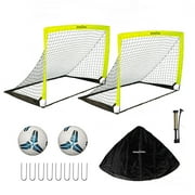 VavaCava 4'x3' Size Portable Soccer Goals For Backyard Fun, 2 Soccer Nets, 2 Soccer Balls, Pump and Carry Bag, PopUp Design, Outdoor Games For Backyard,Beach,Park,Lawn, Soccer Training Equipment