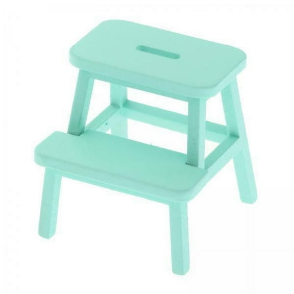 Vaveren 2xDollhouse Wooden Step Stools Chair Model Decoration Accessory Mini Furniture Green