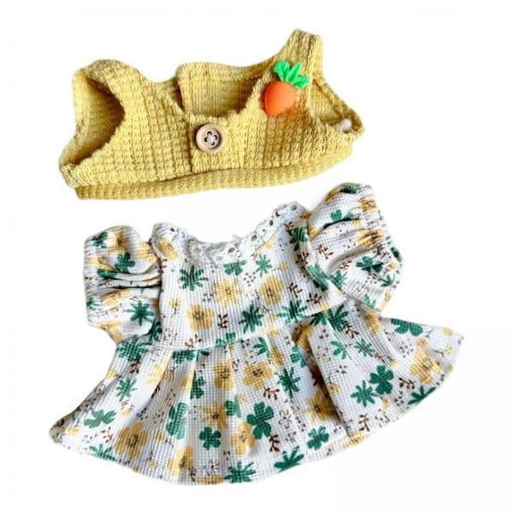 Vaveren 2xPlush Doll Clothes for 20cm Doll Dress and Vest Costumes Photo Props Cartoon Yellow
