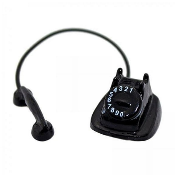Vaveren 4x1/12 Dollhouse Retro Rotary Telephone Phone Dollhouse Decoration Accessories Black