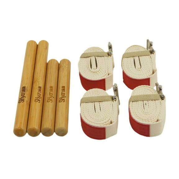 Vaveren Bamboo Massage Sticks Set for Figure Shaping Wood Bamboo Guasha Massage Sticks Beige stretch belt