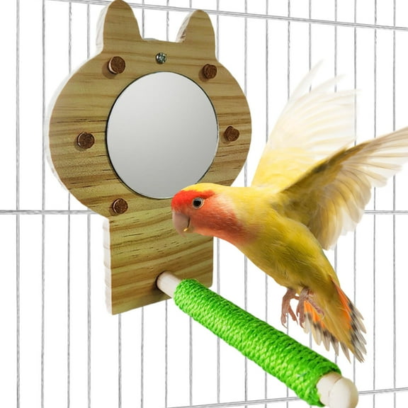 Vaveren Bird Mirror Hanging Wooden Parakeet Accessories for Canary Parakeets s