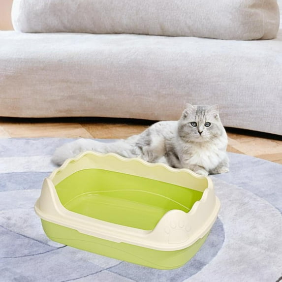 Vaveren Cat Litter Litter Tray Easy Clean High Sides Splashproof Pet Supplies Detachable Sturdy Kitty Litter Pan for Indoor Green