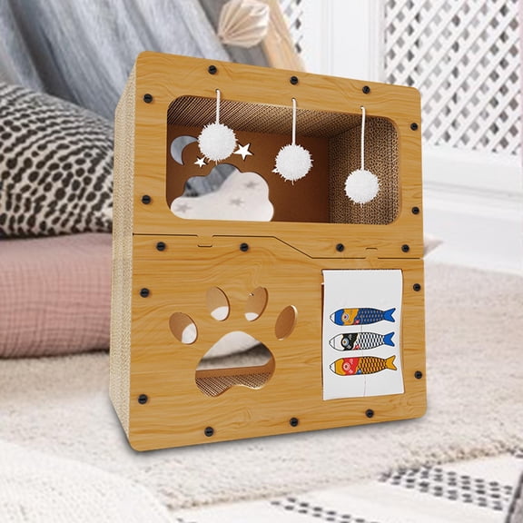 Vaveren Cat Scratcher House Cardboard Cat House Claw Grinding Furniture Protection Kitty With door curtain