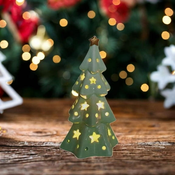 Vaveren Christmas Tree Lamp Xmas Tree Ceramic Statue Gift Fireplace LED Night Lights
