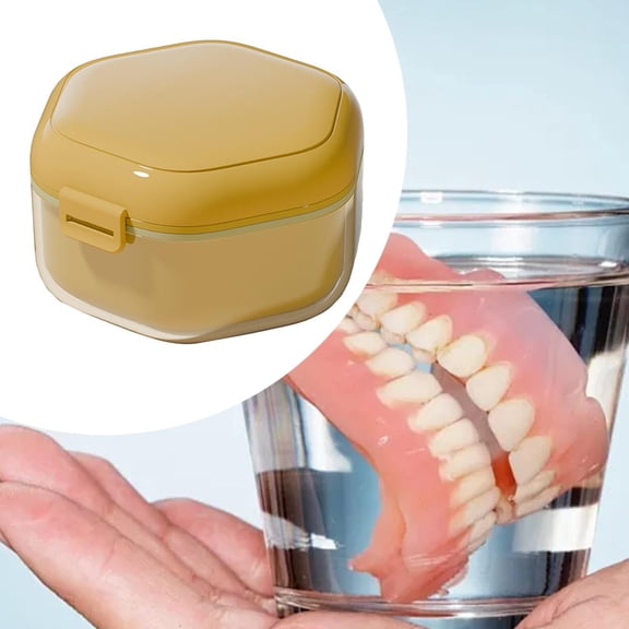 Vaveren Denture Case Tooth Aligner Case Retainer Box for Mouth Guard Travel Retainer Yellow