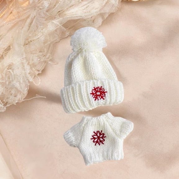 Vaveren Doll Pullover Top Winter Doll Outfit Set Flexibility Imagination Doll Apparel Snowflake Hat Accessory for 7.87inch Doll